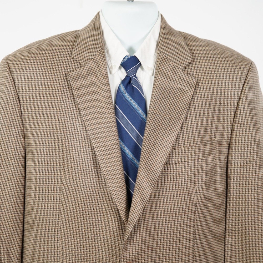 Lauren Ralph Lauren Wool Silk Brown Tan Houndstooth Windowpane Sport Coat 42L